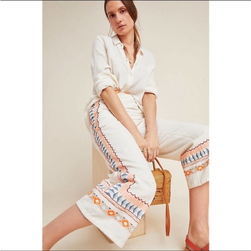 Anthropologie Islander Embroidered Pants, size 12